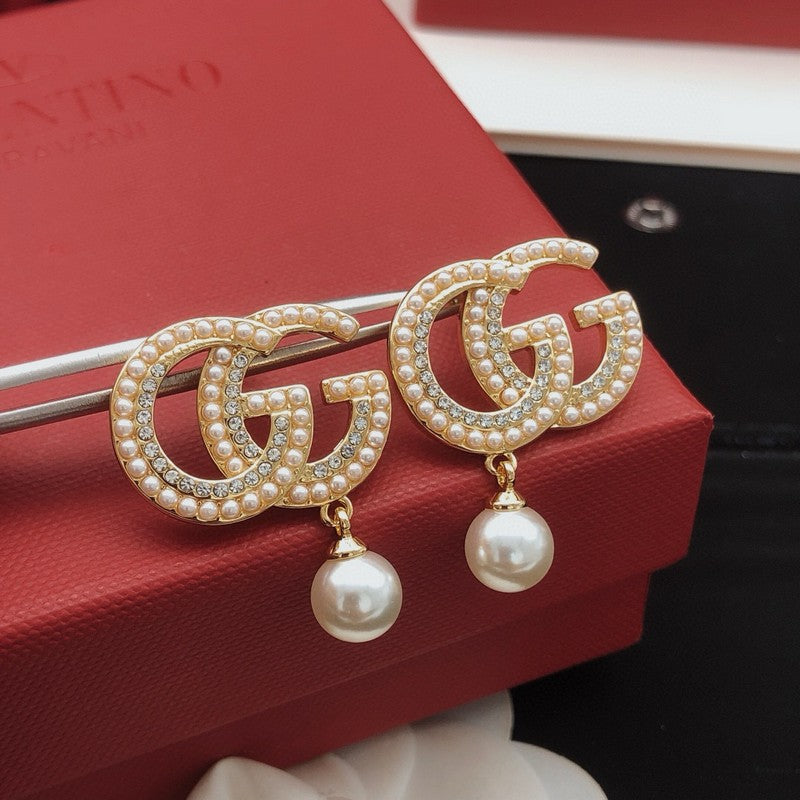 GG Pave Pearl Drop Earrings