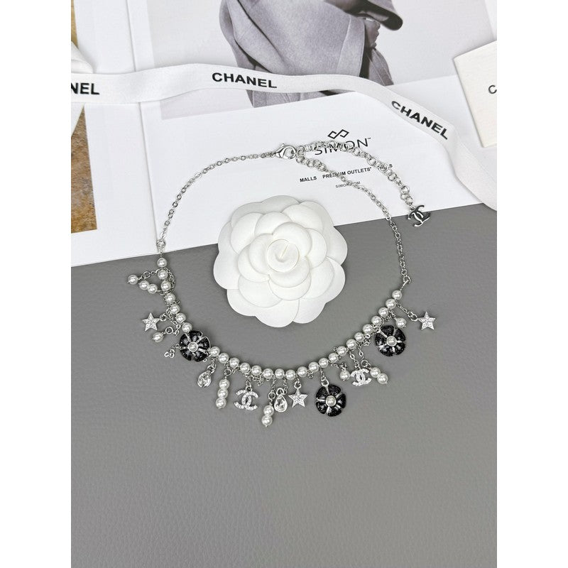 CC 26C Black Enamel Camellia Necklace