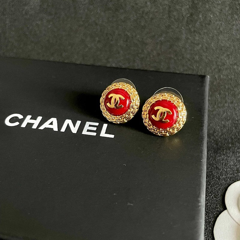CC Vintage Red Gold Round Earrings