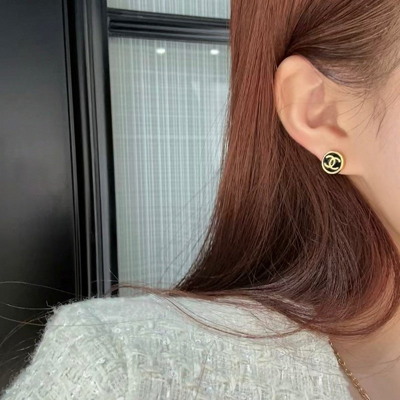 CC Black Gold Round Earrings