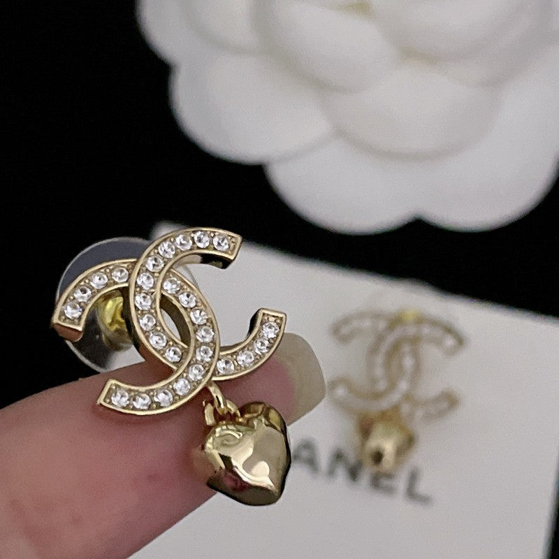 CC Diamond Heart Pendant Earrings
