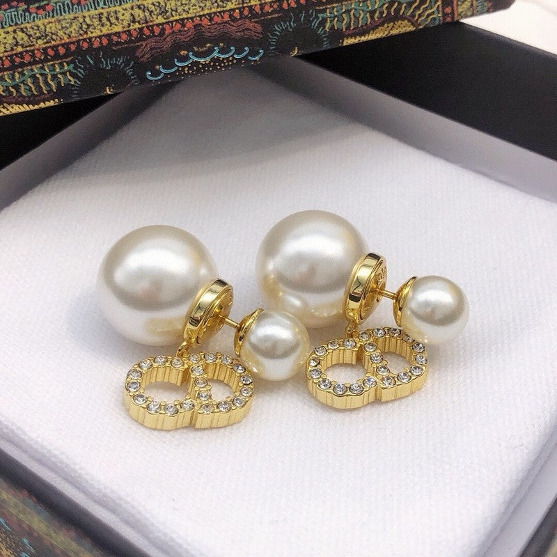 CD Tribales Diamond Logo Pearl Earrings