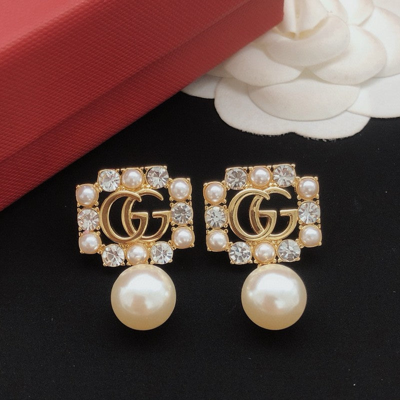 GG Crystal Pearl Drop Earrings
