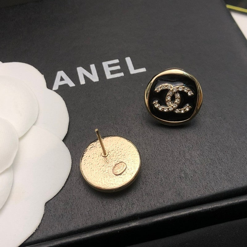 CC Black & White Diamond Gold Earrings