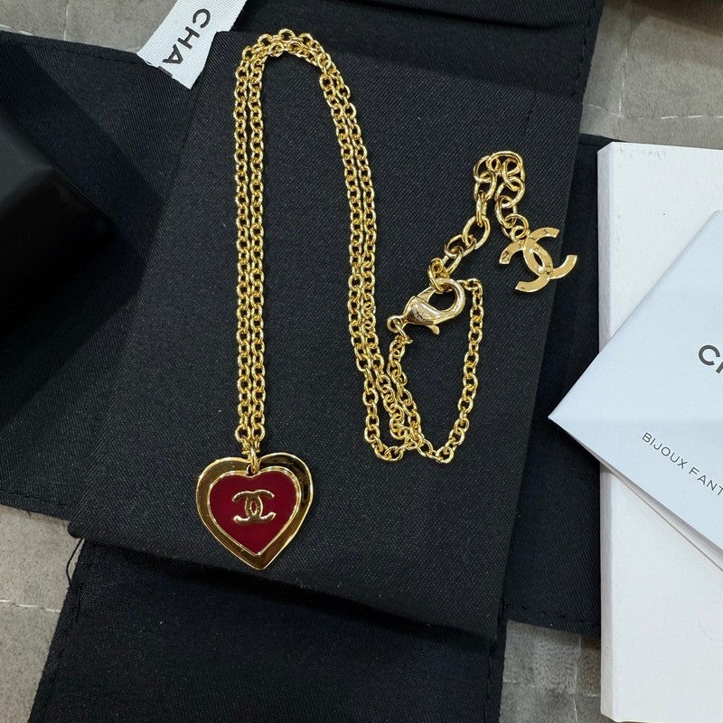 CC Black & Red Heart Gold Necklace