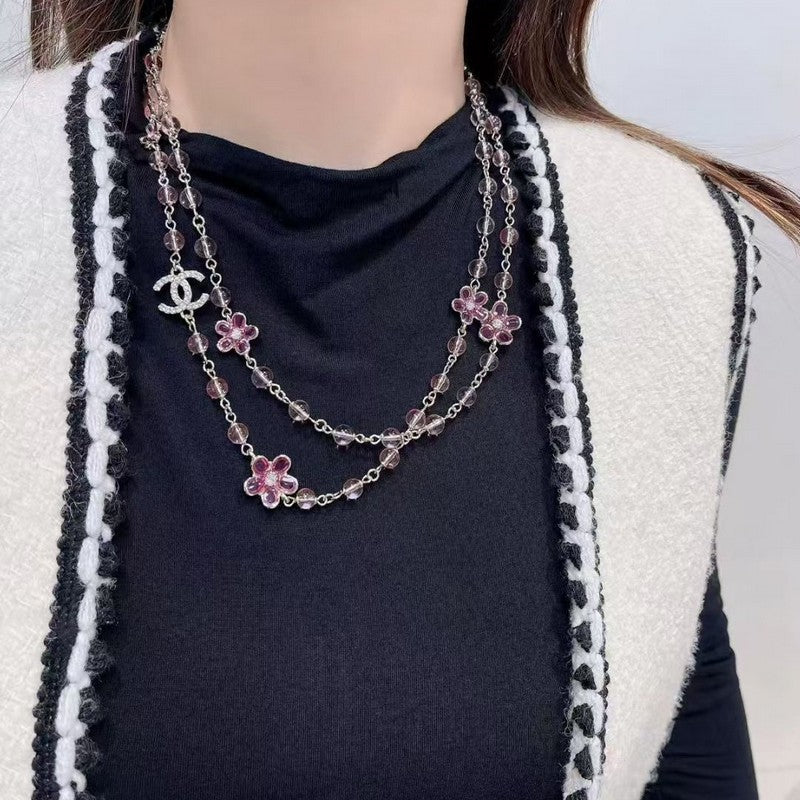 CC 26C Pink Crystal Long Necklace