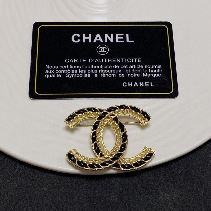 CC Leather Gold Brooch