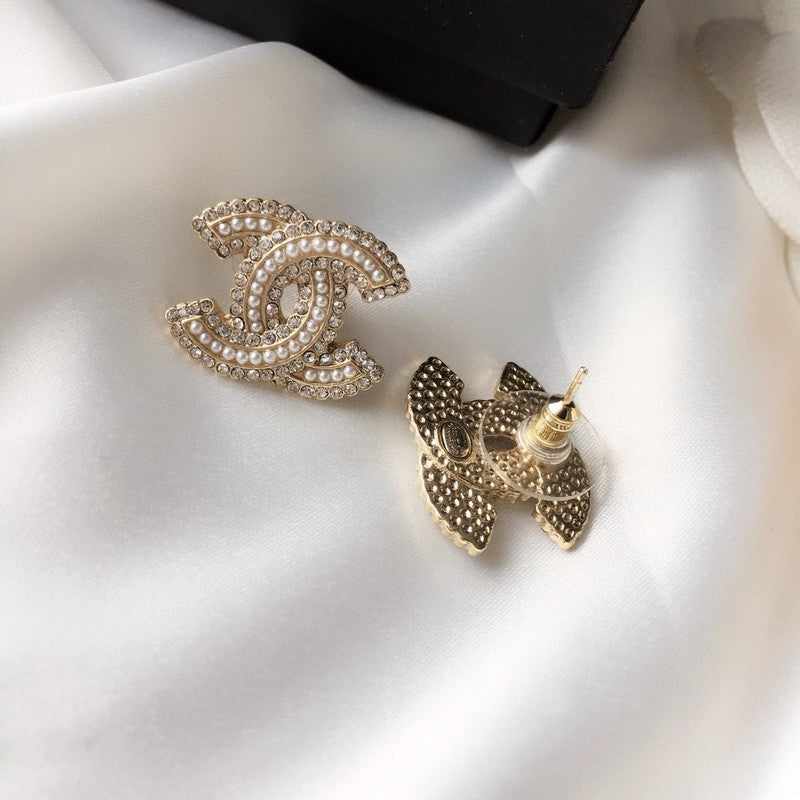 CC Pearl & Diamond Gold Earrings