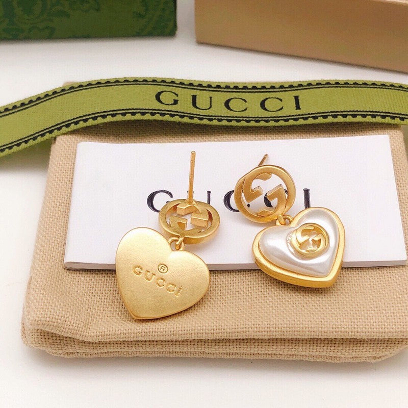 GG Heart Pearl Earrings