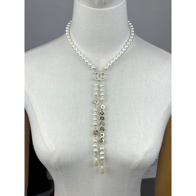 CC Long Tassel Pearl Necklace
