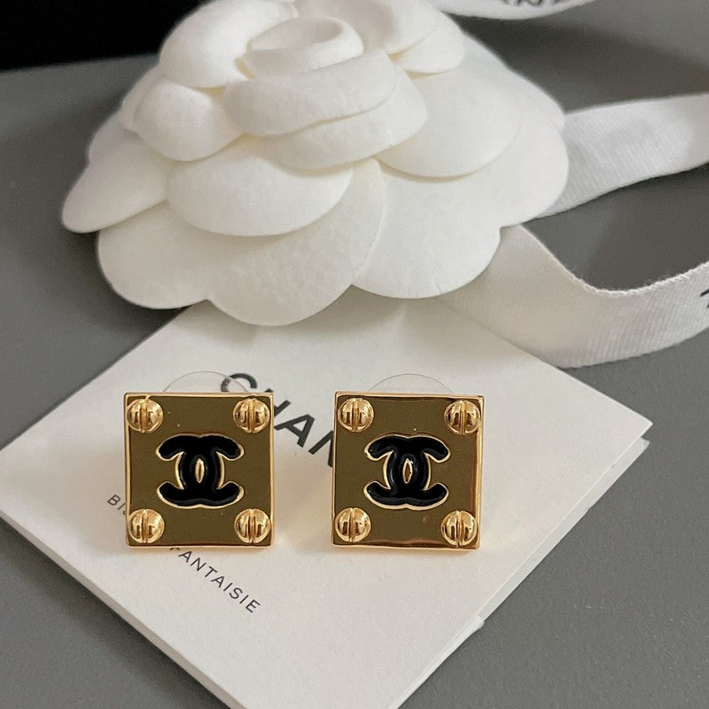 CC Black Gold Square Earrings