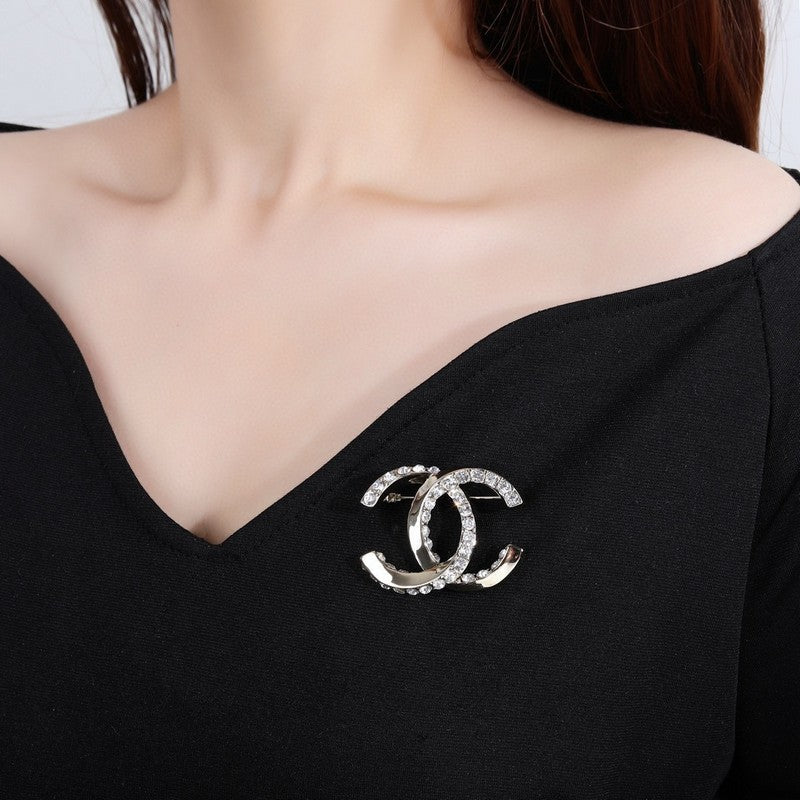 CC Pave Diamond Gold Brooch