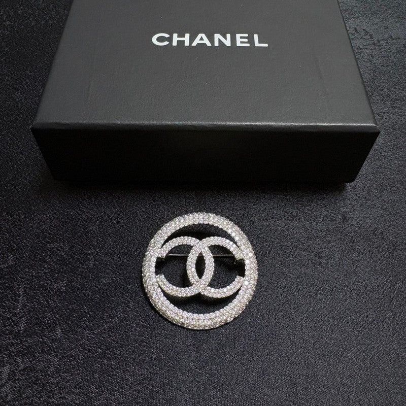 CC Pave Diamond Round Brooch