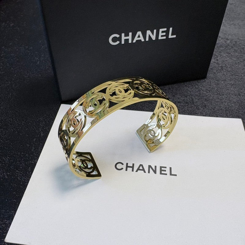 CC Hollow Open Cuff Gold Bracelet