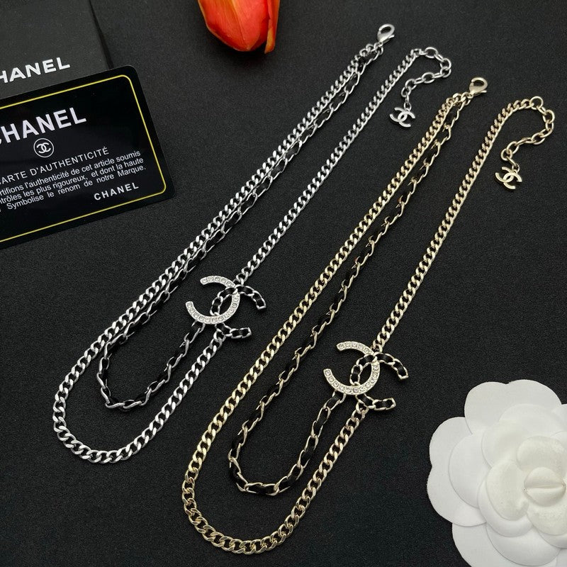 CC Black Leather Chain Necklace