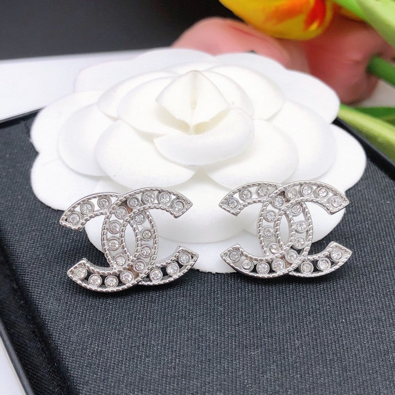 CC Hollow Diamond White Gold Earrings