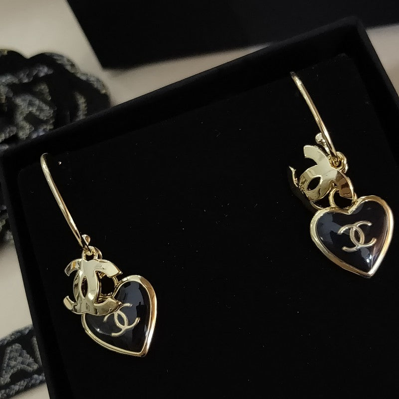 CC Black Heart Gold Earrings