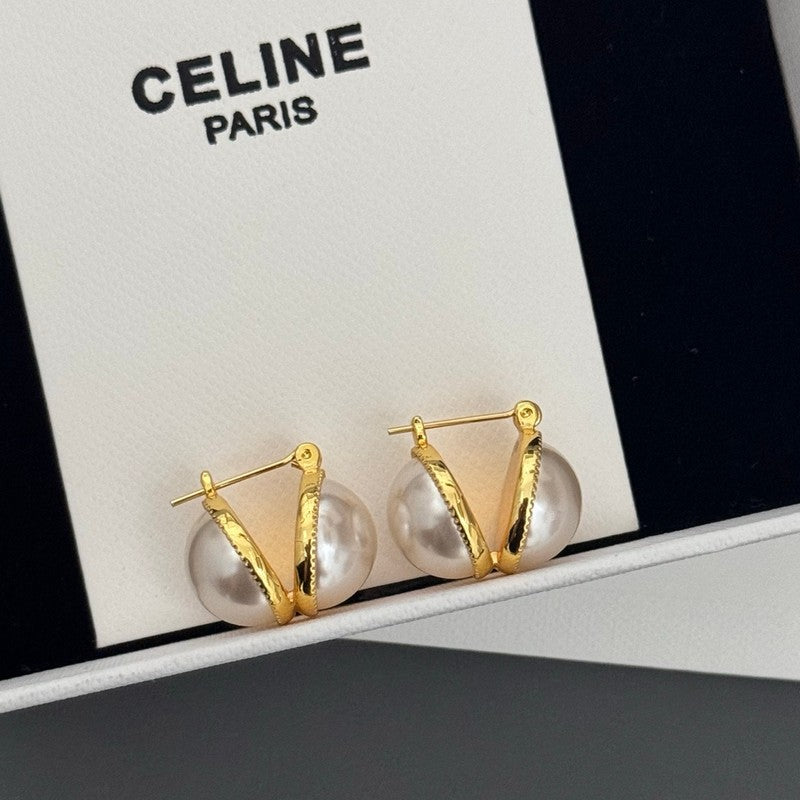 CE Half Pearl & Gold Earrings