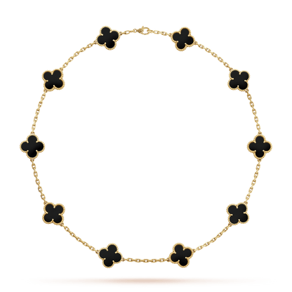 18K Van Cleef & Arpels Vintage Alhambra Black 10 Motifs Necklace