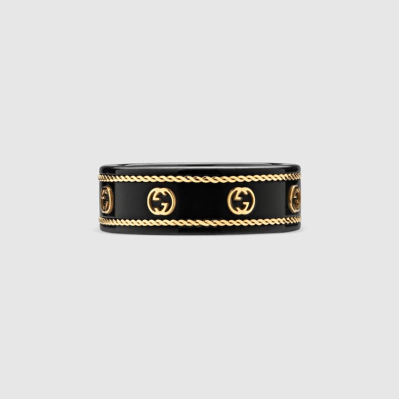 GG Interlocking G Icon Black Corundum Ring
