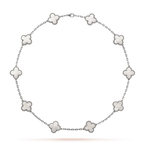 18K Van Cleef & Arpels Vintage Alhambra Pearl 10 Motifs Necklace