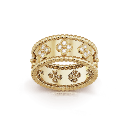 18K Yellow Gold Perlée Clovers Ring