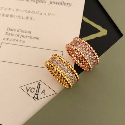 18K Rose Gold Perlée Diamonds 3 Row Ring