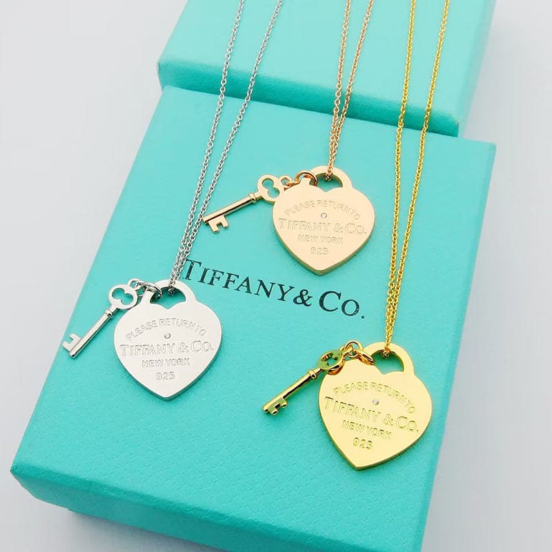 Tiff Heart & Key Necklace