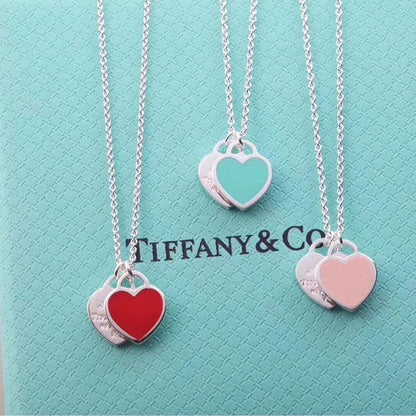 Tiff Pink Double Heart Necklaces