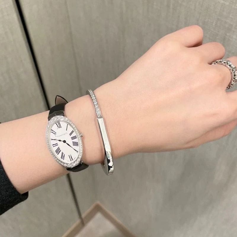Tiffany Lock Bangle Half Pave Diamonds Bracelet
