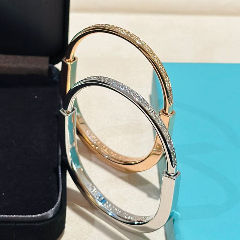 Tiffany Lock Bangle Half Pave Diamonds Bracelet