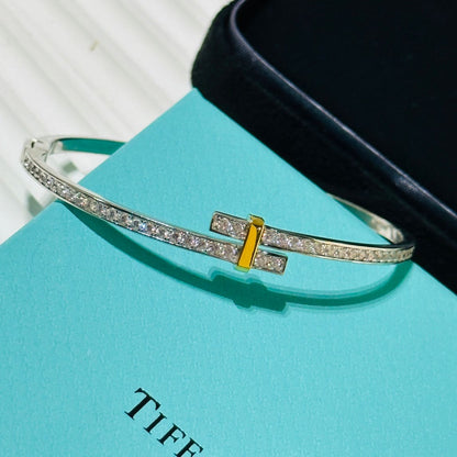 Tiff Edge Hinged Bypass Bangle Bracelet