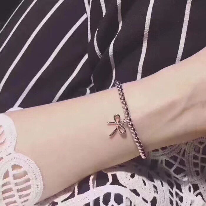 Tiff Bow Charm Bead Bracelet