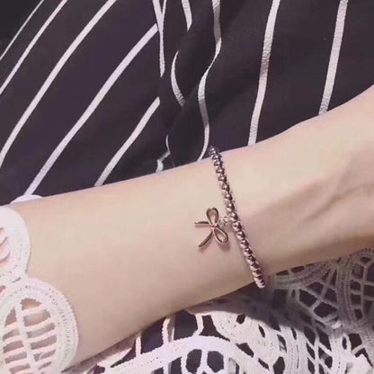 Tiff Bow Charm Bead Bracelet