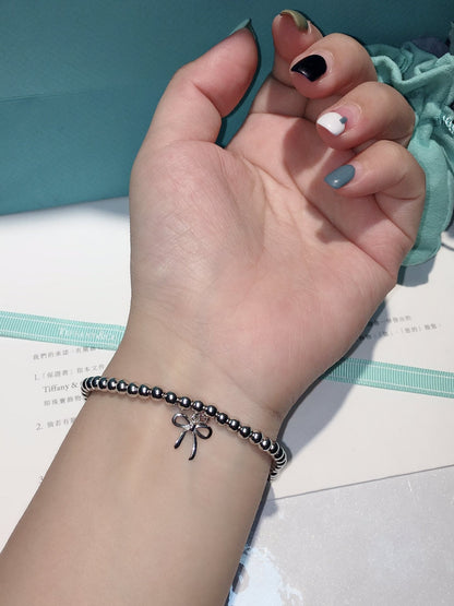 Tiff Bow Charm Bead Bracelet