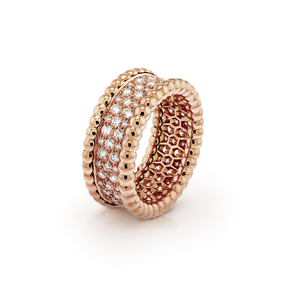 18K Van Cleef & Arpels Perlée Diamonds 3 Row Ring