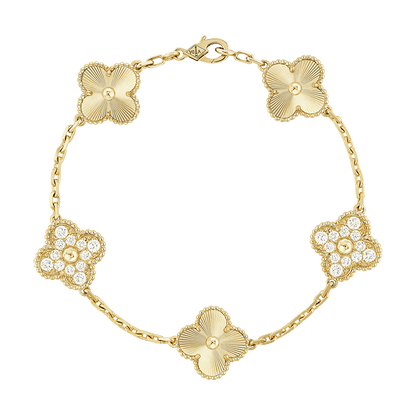 18K Van Cleef & Arpels Vintage Alhambra Five Motifs Diamonds Bracelet