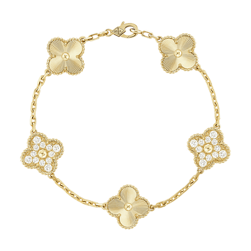 18K Van Cleef & Arpels Vintage Alhambra Five Motifs Diamonds Bracelet