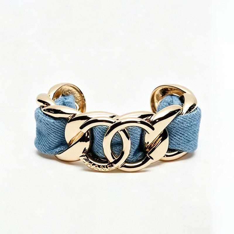 CC Denim Braided Gold Cuff Bracelet