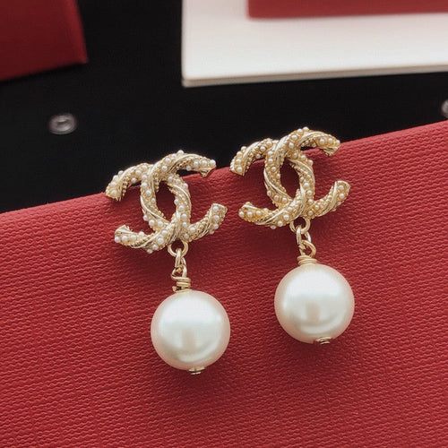 CC Pearl Gold Pendant Earrings