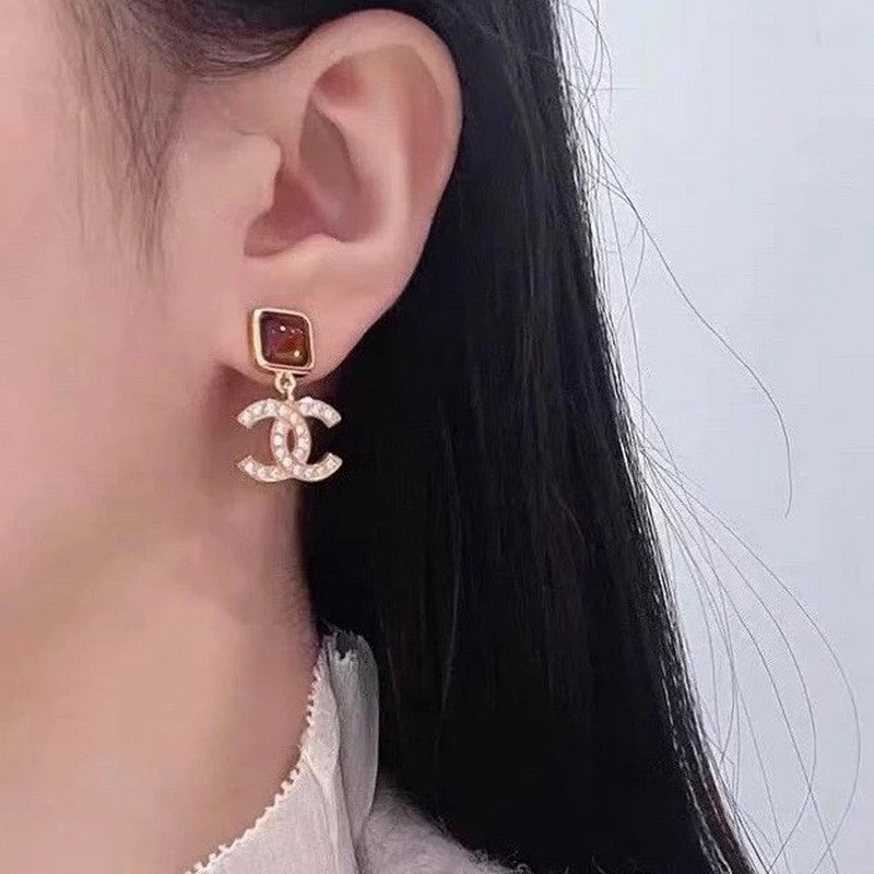 CC Red Crystal Diamond Drop Earrings