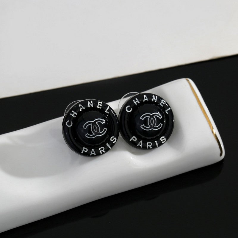 CC Black Round Earrings