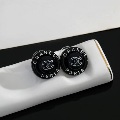 CC Black Round Earrings