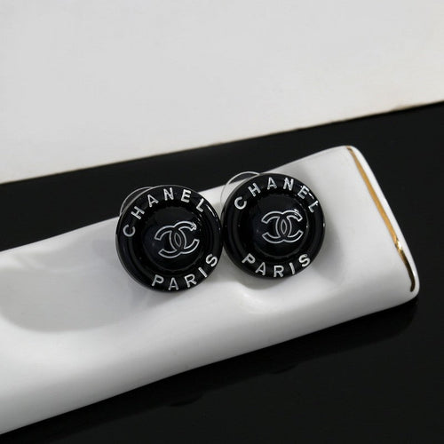 CC Black Round Earrings