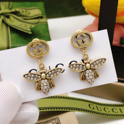GG Diamond Bee Drop Earrings