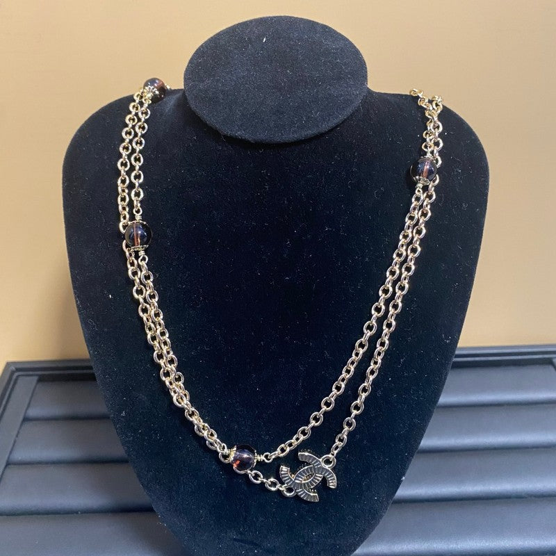 CC Purple Crystal Long Gold Necklace