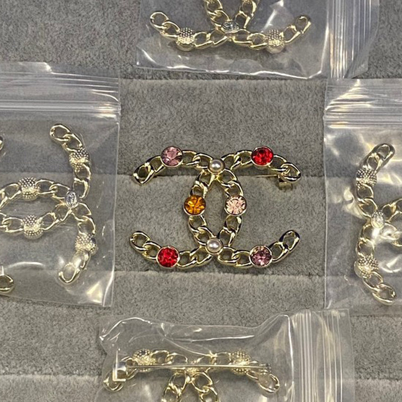 CC Color Crystal Gold Brooch