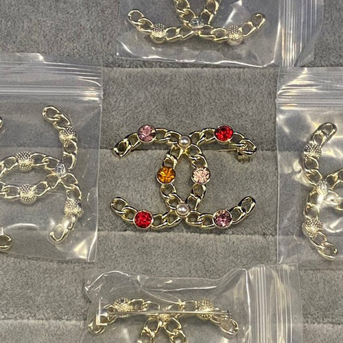 CC Color Crystal Gold Brooch