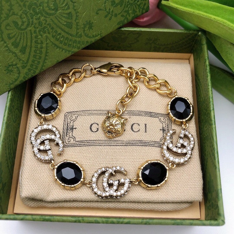 GG Interlocking G Black Crystal Bracelet