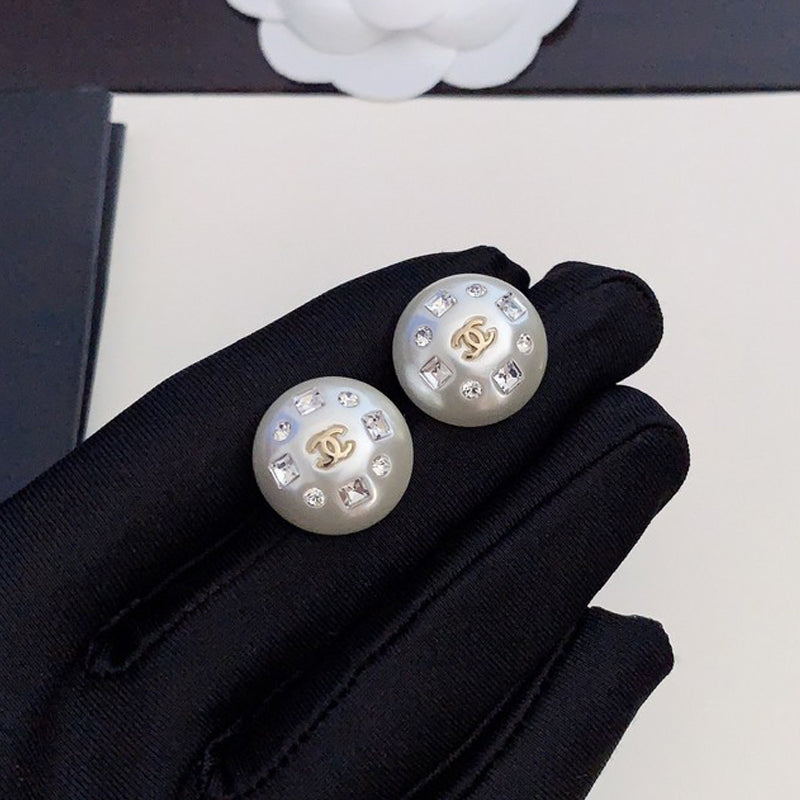 CC Pearl Round Crystal Earrings
